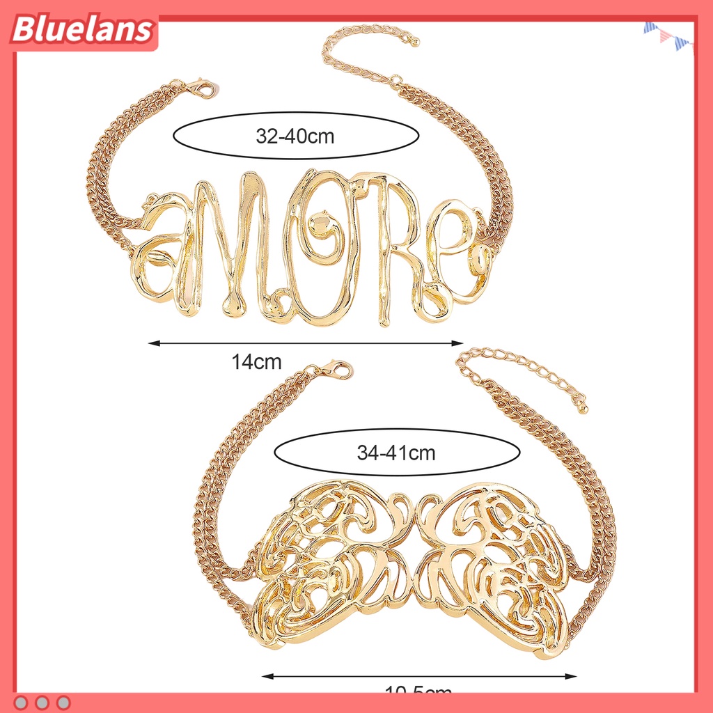 [BLS] Kalung Choker Vintage Hip Hop Shiny Letter MORE Butterfly Dekoratif Hadiah Wanita Rantai Logam Kalung Pendek Retro Perhiasan