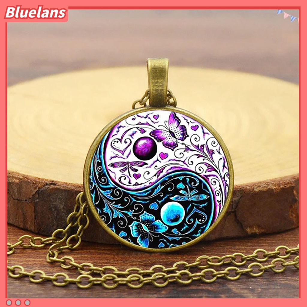 [BLS] Tai Chi Liontin Unisex Kalung Gaya China Fashion Jewelry Kalung Sweater Motif Kupu-Kupu Dua Warna Untuk Halloween