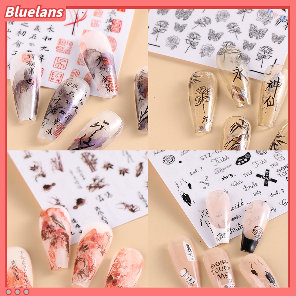 [BLM] 3lembar Stiker Kuku Gaya China DIY Ultra Tipis Wanita Bunga Cat Air Lukisan Manicure Decals Perlengkapan Kecantikan