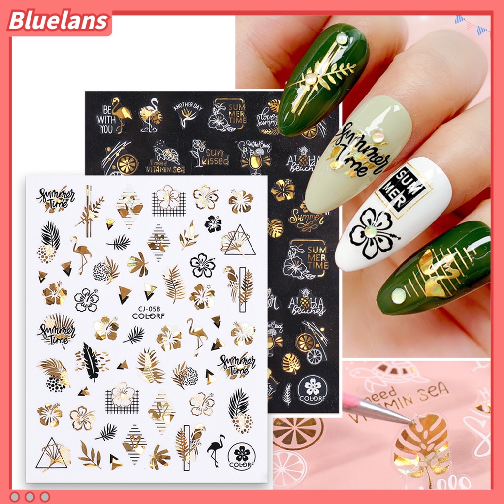 [BLM] Stiker Dekorasi Kuku Green Leaves Marine Life Decal Self-adhesive Lucu Graffiti 2D Nail Art Stiker Manicure Decal Perlengkapan Kuku