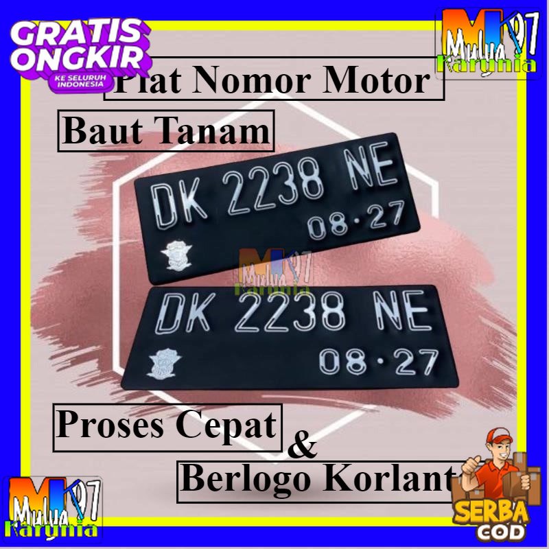 Nomor plat motor variasi + Request nama + Baut tanam SEPASANG