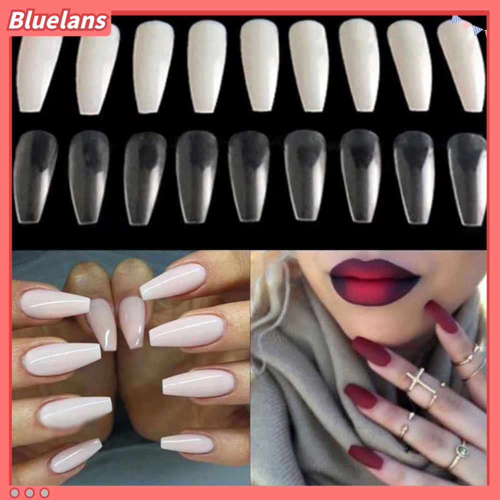 [BLM] 1kotak Ballerina Tips Nail Art Palsu Panjang Bentuk Peti Mati Full Cover DIY Kuku Palsu