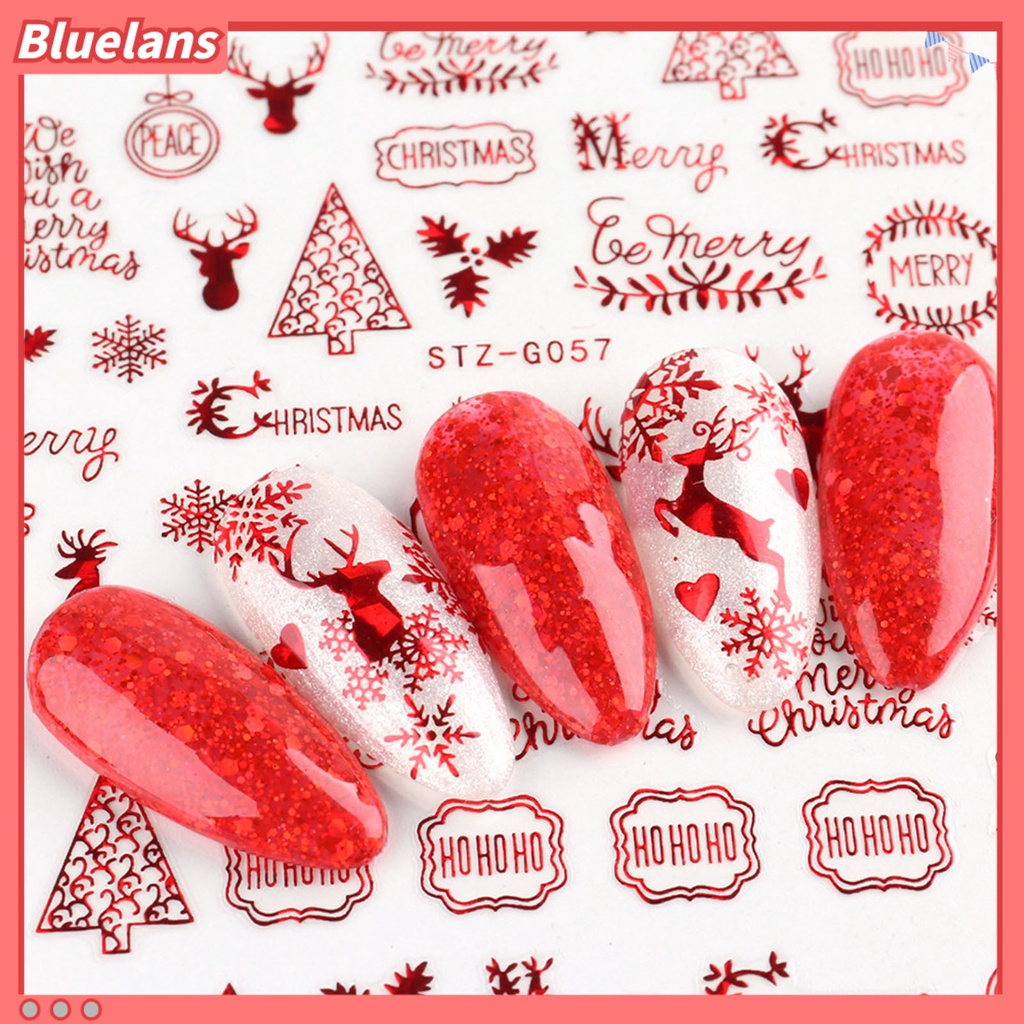 [BLM] Stiker Nail Art Elk Snowflake Snowman DIY Desain Manicure Natal Perekat Kuku Decals Decor Untuk Pesta
