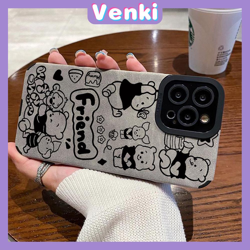 VENKI - Untuk iPhone 11 Case Leather Pupil Suede Case Soft Shockproof Airbag Case Pelindung Kamera Karakter Kartun Lucu Kompatibel dengan iPhone 14 13 Pro max 12 xr xs 7Plus 8Plus