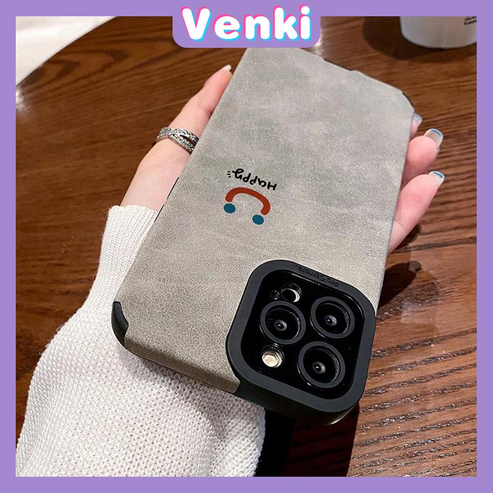 VENKI - Untuk iPhone 11 Case Leather Pupil Suede Case Soft Shockproof Airbag Case Pelindung Kamera Senyum Sederhana Bahasa Inggris Kompatibel dengan iPhone 14 13 Pro max 12 xr xs 7Plus 8Plus