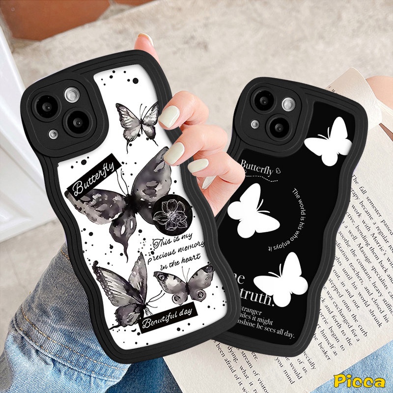 Casing Pinggiran Bergelombang Untuk Vivo Y36 Y16 Y02 Y35 Y22 Y21 Y12s Y30 Y91 Y12i Y15 Y15s Y11 Y12 Y21s Y22s Y02s Y17 Y33s Y20 Y93 Y50 V20 Y15A V25EY91C V25 Penutup Label Huruf Kupu-Kupu Fantasi