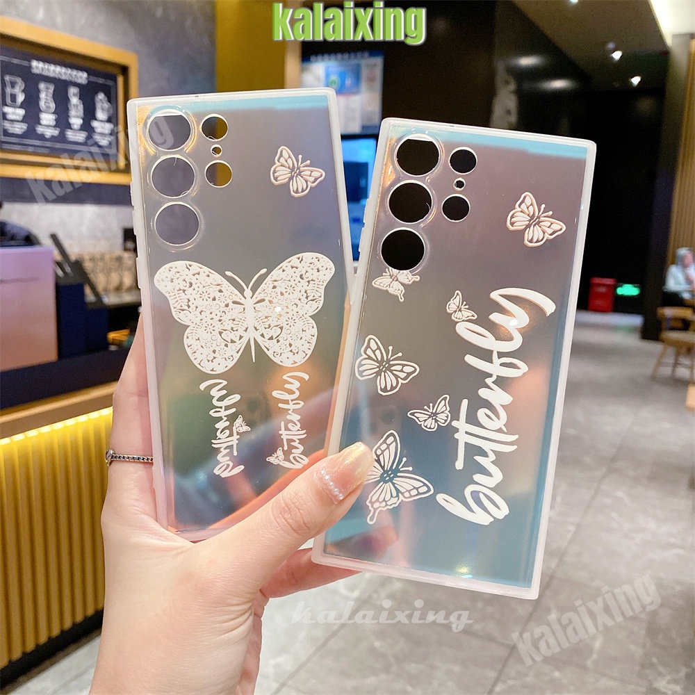 Casing Ponsel Kupu-Kupu Laser Untuk Galaxy Samsung S21 Plus S22/S23/Ultra Plus Dengan Braket Teleskopik Penutup Belakang Lembut