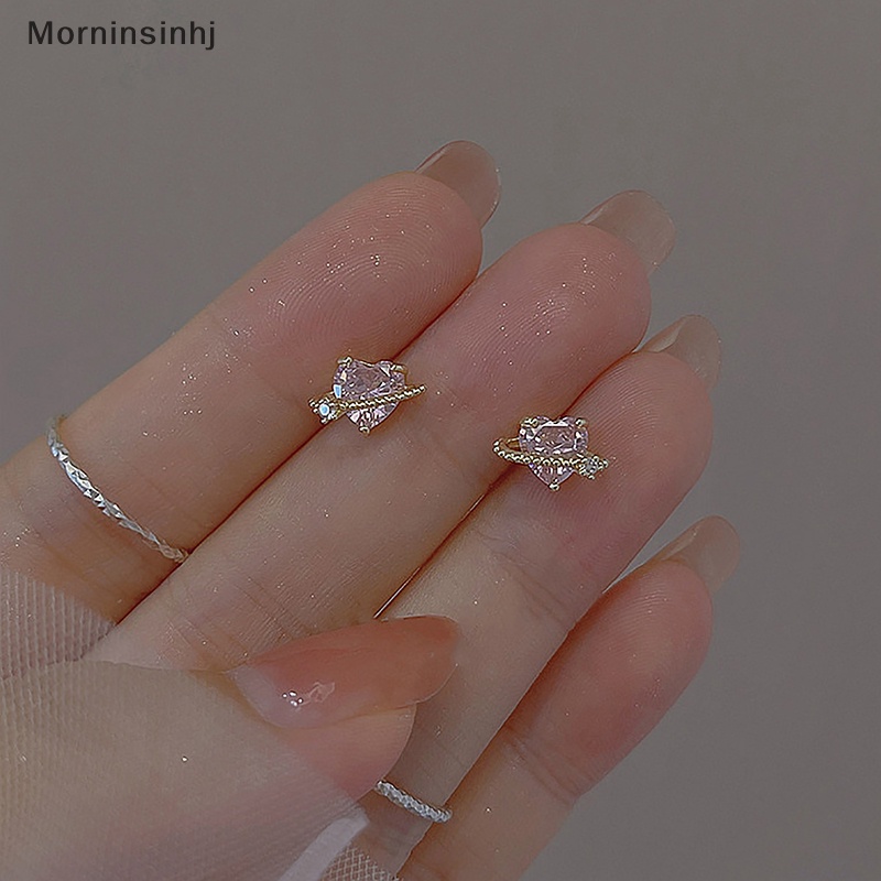 Mornin 1pasang Anting Tusuk Simple Pink Zircon Ins Style Perhiasan Perak Fashion Kreatif Untuk Wanita Shinny Heart Ear Stud id