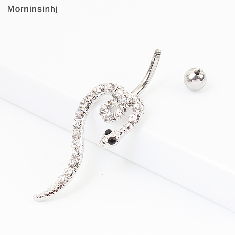 Mornin Bentuk Ular Stainless Steel Belly Button Rings Sexy Pusar Cincin Kristal Berlian Tujuan Tubuh Perhiasan Pusar s id