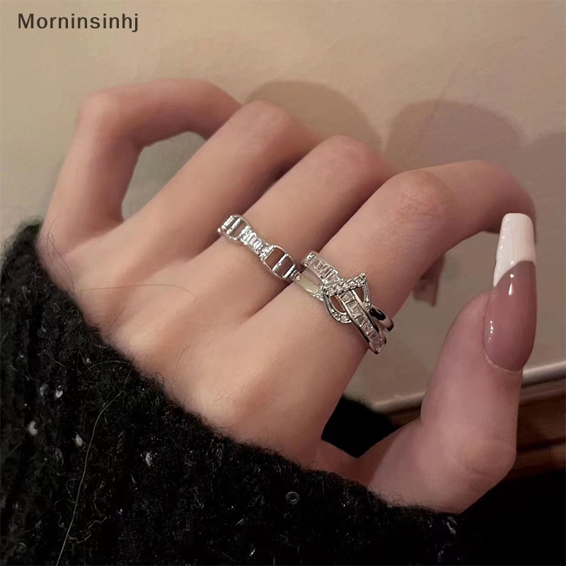 Mornin 2PCS Huruf D Adjustable Warna Perak Cincin Niche High-end Kepribadian Cahaya Terbuka Jari Telunjuk Rings Fashion Wanita Perhiasan id