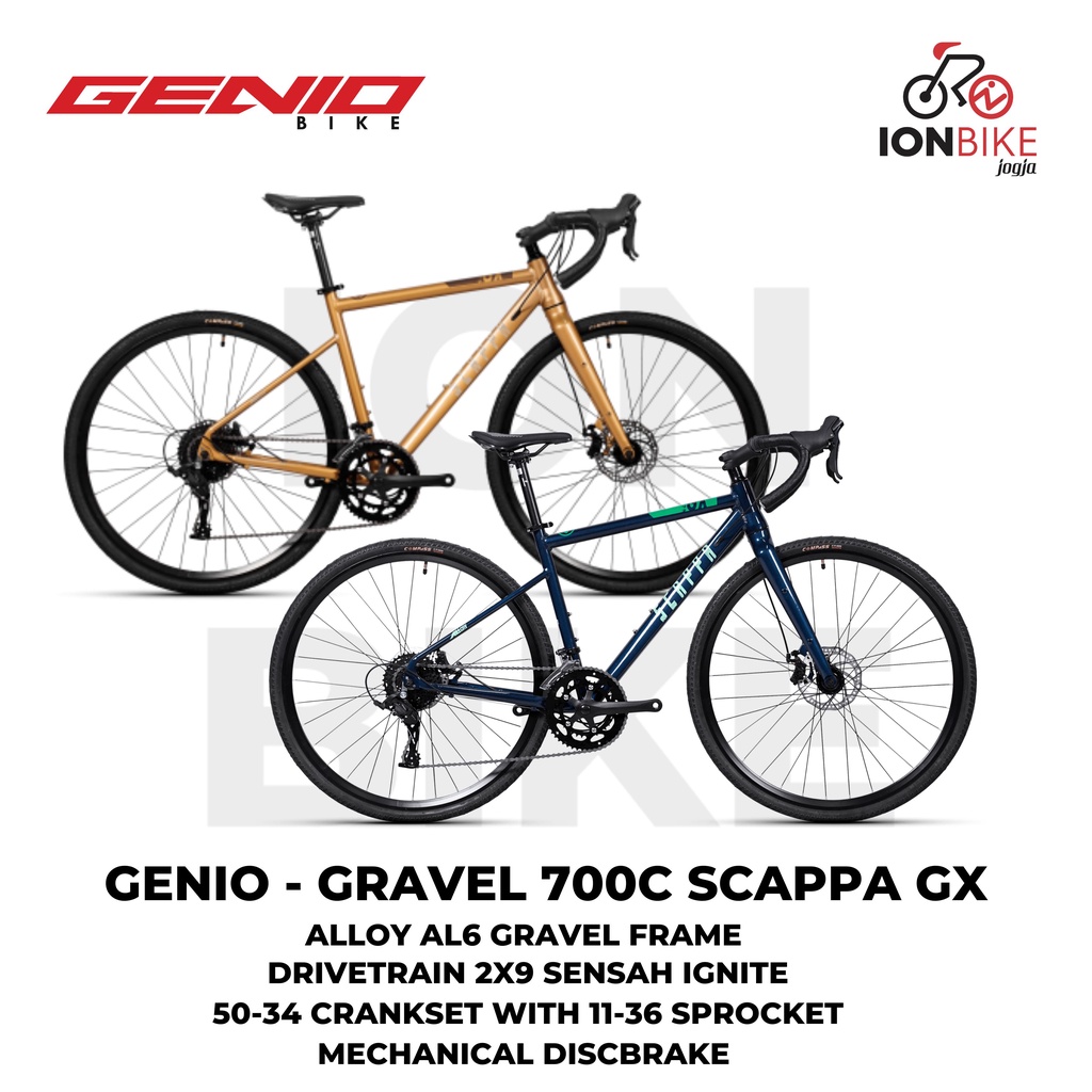 Sepeda Gravel 700c Genio Scappa GX Alloy 2 x 9 Speed Murah Discbrake Ringan Terbaru Cakram Disc Brak