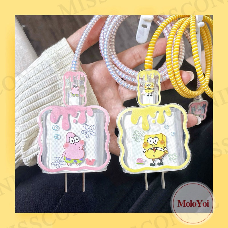 Set Lengan Kabel Data Tepi Bergelombang 5in1 Kompatibel Untuk Apple 18/20W Adapter Charger Cute Strawberry Bear Toy Story Love Heart Lovely Bowknot Cable Soft Cover Dengan Pelindung Gigitan