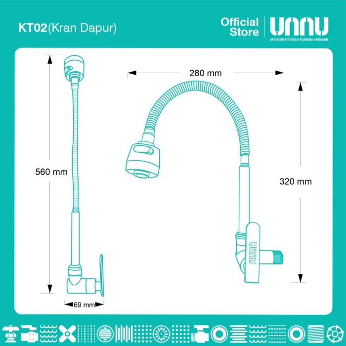 Kran Drapur Tembok Flexible KT02 Merk Unnu