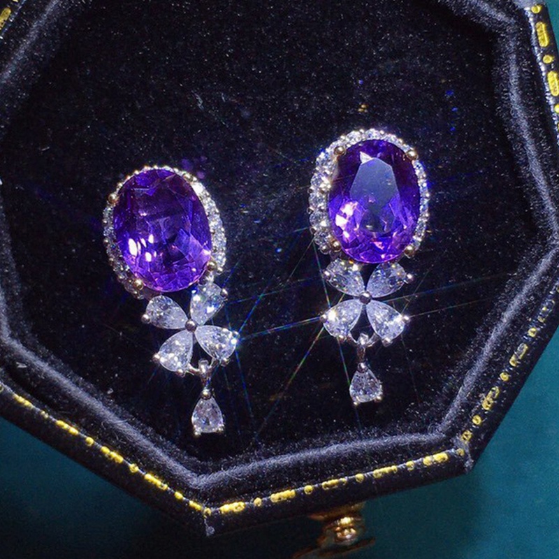 Menawan Ungu Cubic Zirconia Menjuntai Anting Wanita Romantis Fashion Aksesoris Telinga Perempuan Untuk Pesta Mewah Hadiah Ulang Tahun Perhiasan