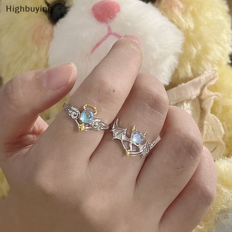 Hbid Moonstone Angel and Demon Wings Cincin Pasangan Untuk Wanita Fashion Cincin Pembukaan Yang Dapat Disesuaikan Perhiasan Pesta Glory