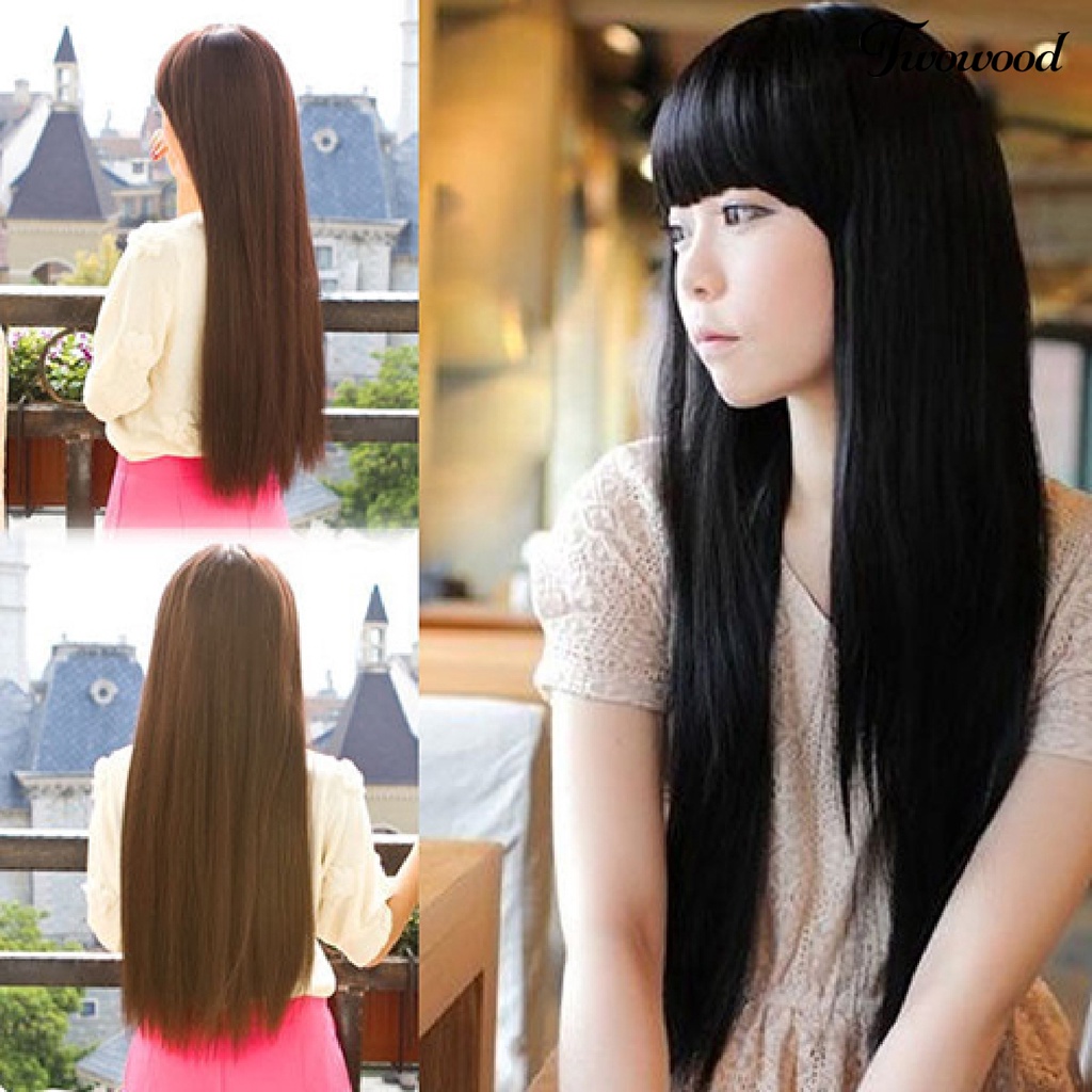 Twowood Wig Natural Soft Long Hair Extension Berbagai Warna Wig Cosplay Untuk Pakaian Sehari-Hari