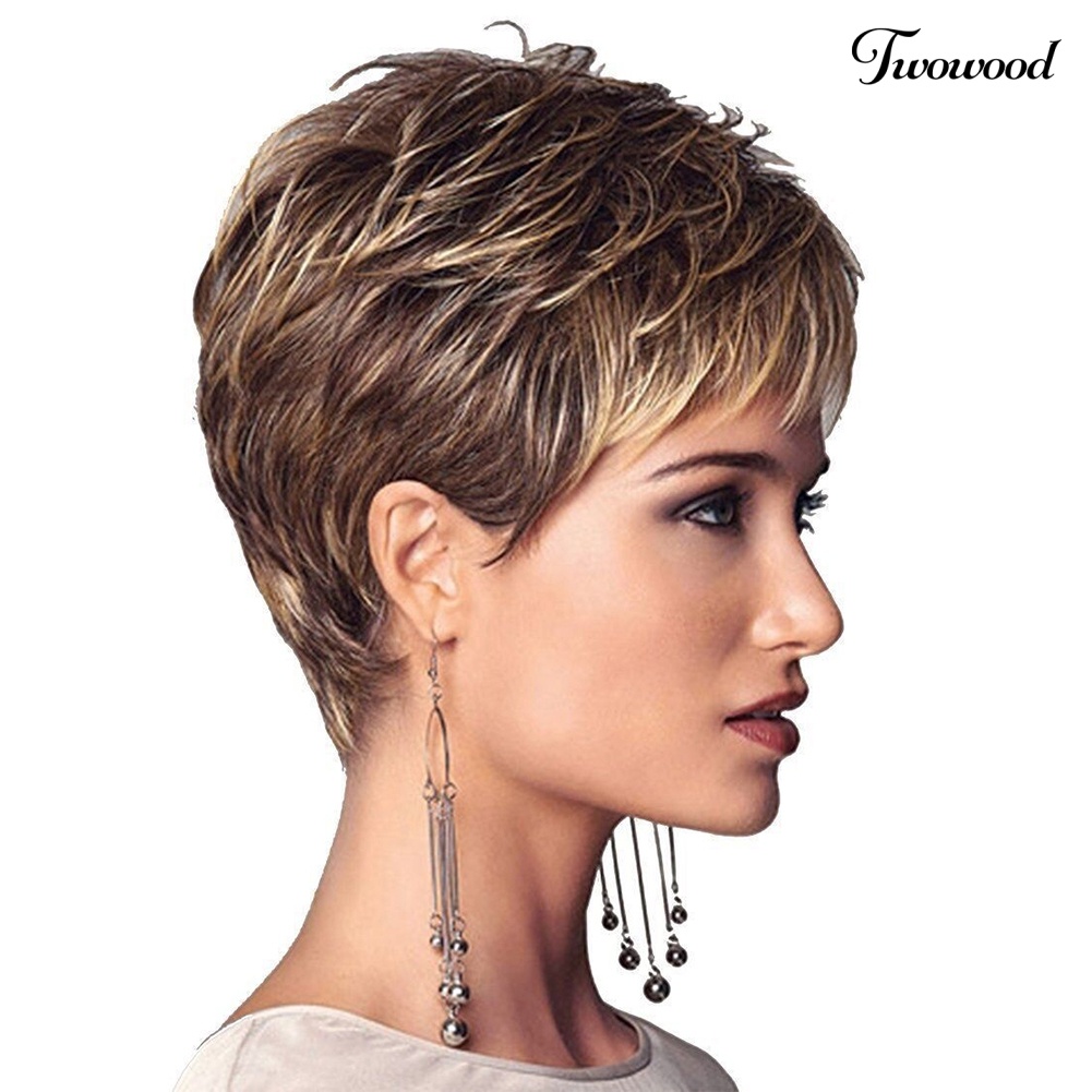 Twowood Fashion Wanita Potongan Rambut Pendek Shag Short Curly Ombre Wig Pesta Club