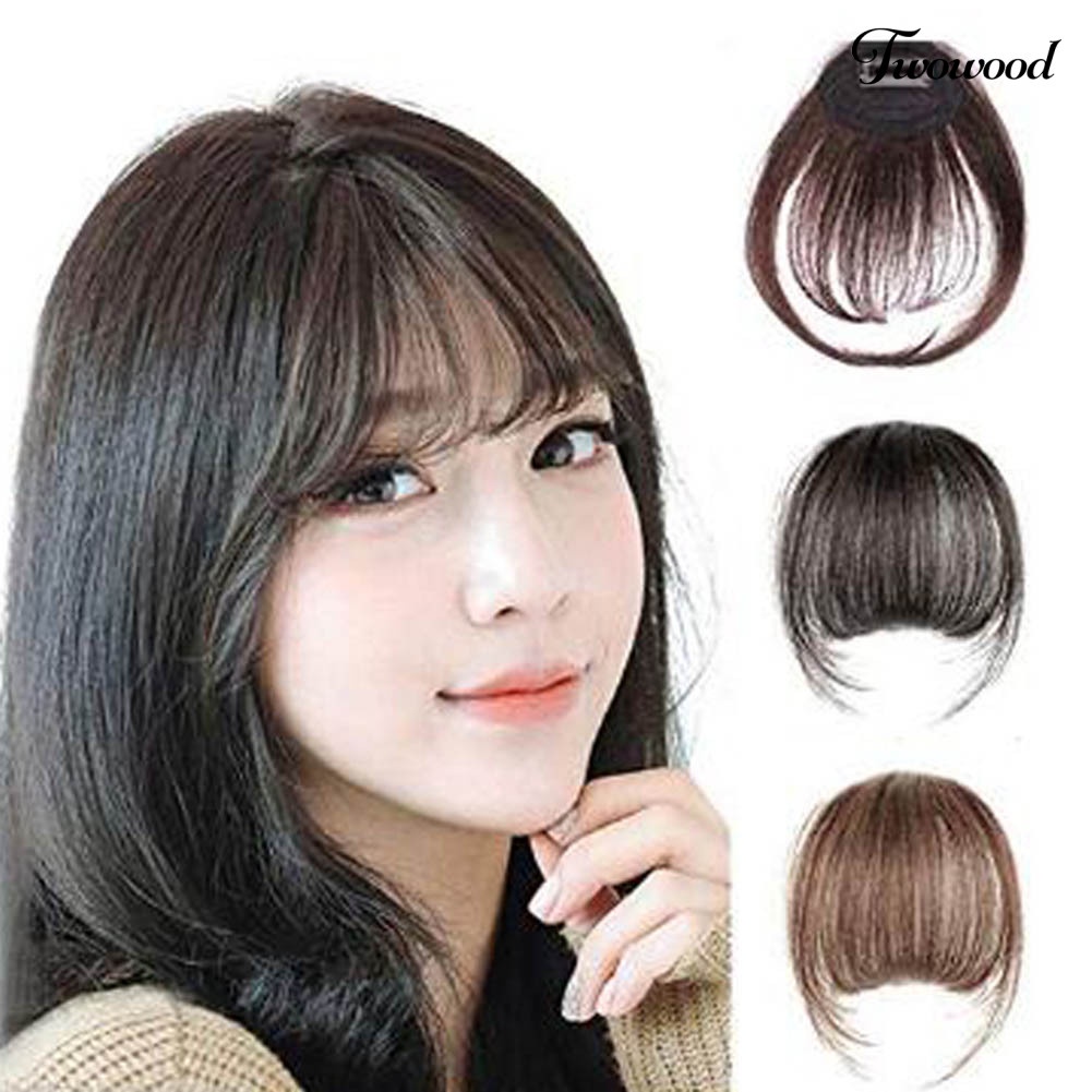 Twowood Fashion Wanita Tipis Klip On Air Bang Front Fringe Wig Hair Extension Sopak