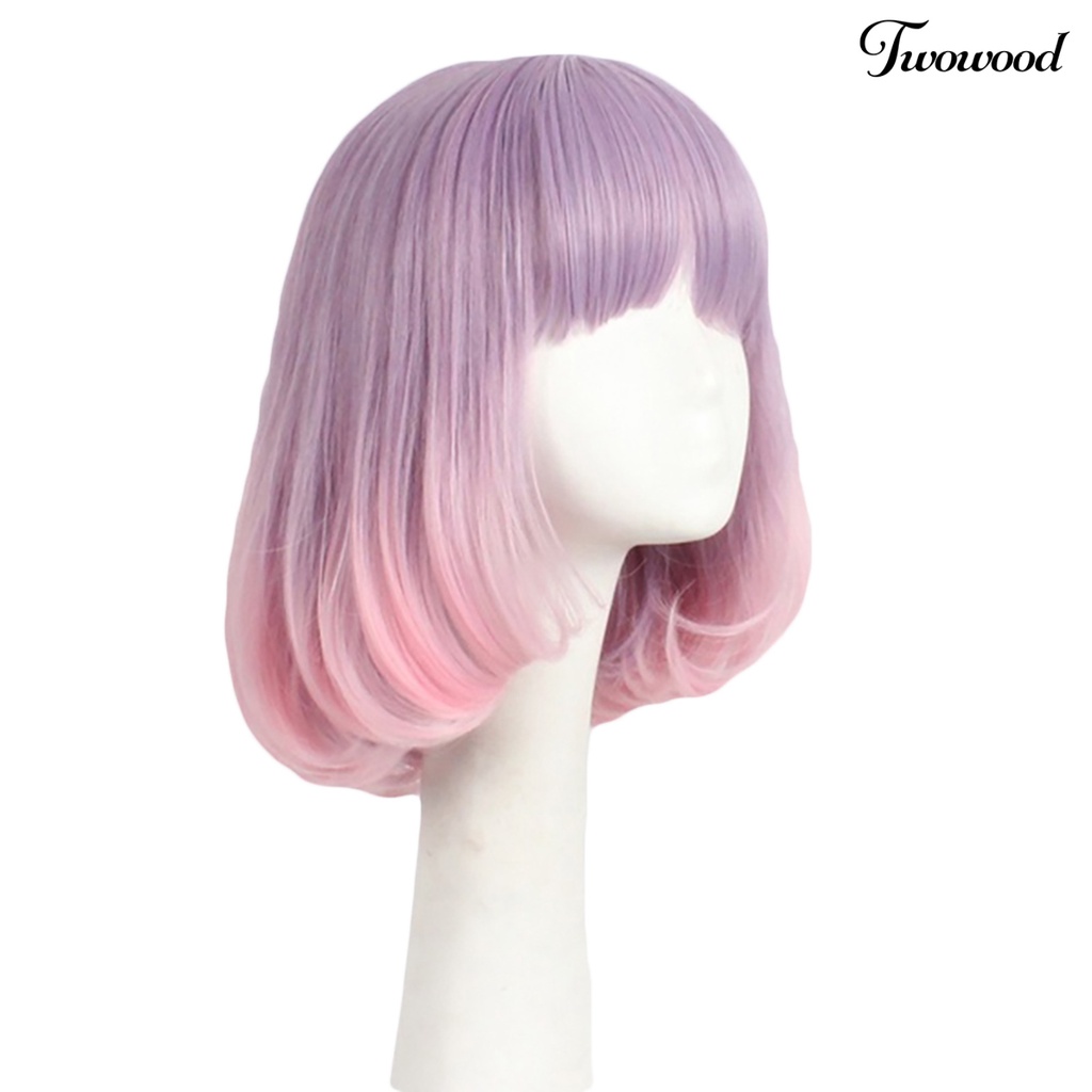 Twowood Wig Cosplay Anime Keriting Tahan Panas Hias Bentuk Pir Wig Pink Untuk Gadis