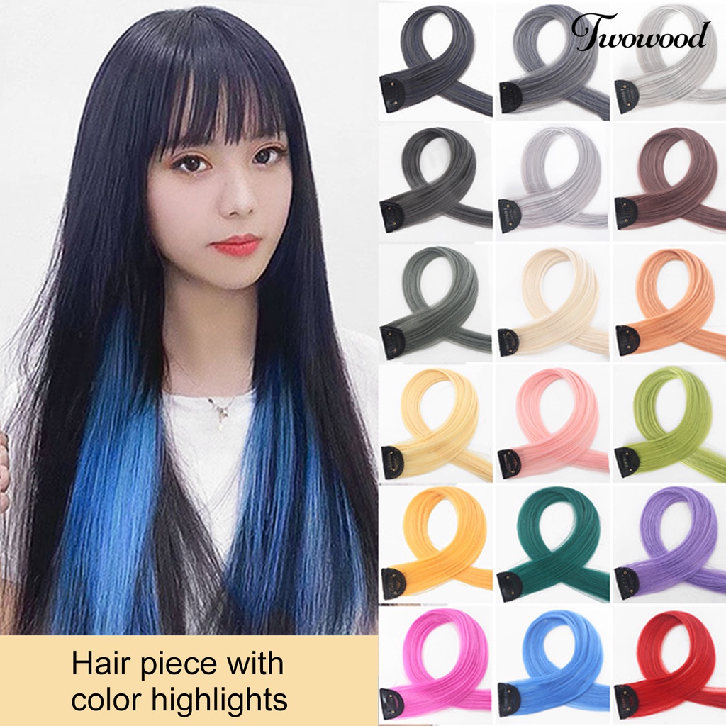 Twowood Wanita Lady Multi Warna Panjang Lurus Gantung Telinga Wig Pesta Rambut Ekstensi Sopak