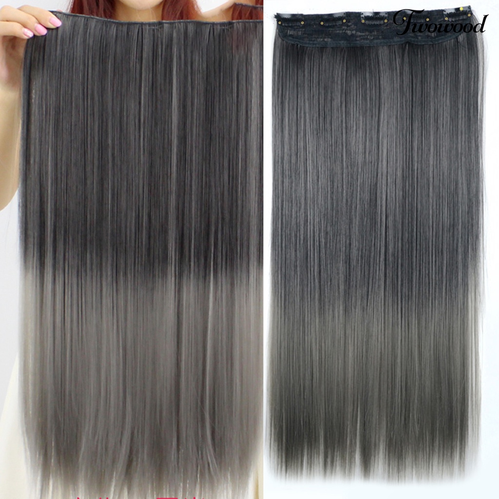 Twowood Klip Wig Tahan Panas Warna Ombre Ultra Panjang Ekstensi Sopak Lurus Serat Suhu Tinggi Rambut Palsu Untuk Perempuan