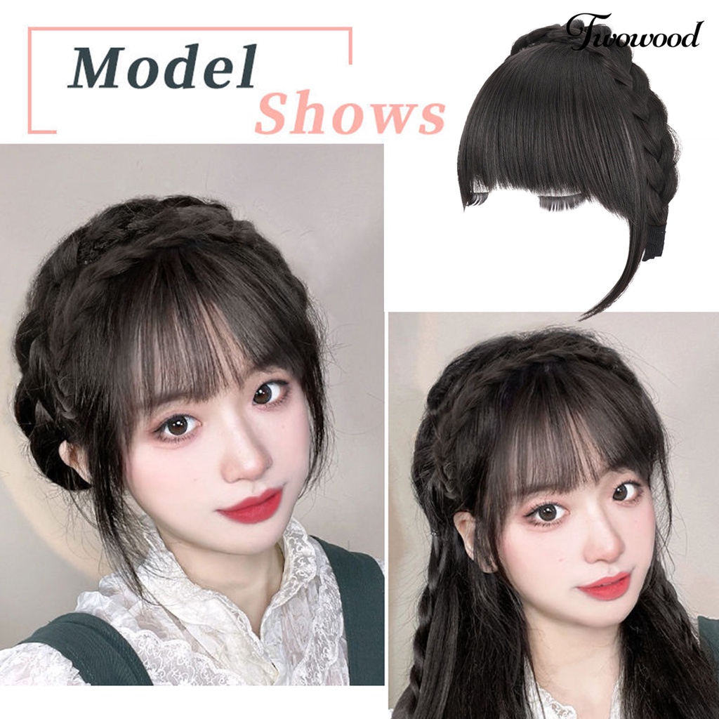 Twowood Wig Poni Bantalan Cranial Vault Fluffy Menutupi Celah Rambut Alami Realistis Tak Terlihat Ultra Ringan Dikepang Bando Poni Wig Pacaran Supply