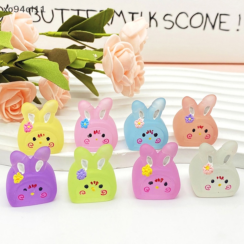 Xo 2Pcs Ornamen Kelinci Bercahaya Mini Warna Kartun Bunny Doll Micro Landscape Dekorasi Rumah Boneka Miniatur Mainan OL