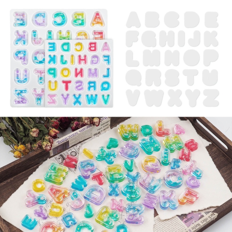 Siy Resin Shaker Cetakan Alfabet Cetakan Kristal Gantungan Kunci Anting Liontin Cetakan DIY Alat