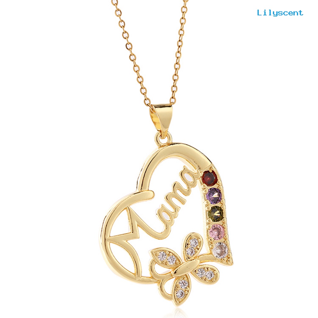 [LS]Charm Kalung Electroplating Shiny Rhinestone Cubic Zirconia Geometris Leher Dekorasi Tahan Luntur Cinta Hati Ibu Liontin Kalung Hadiah Hari Ibu