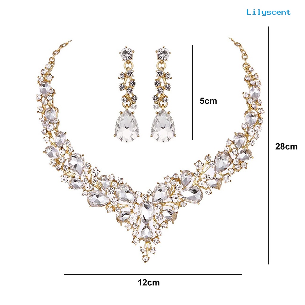 [LS]1 Set Pernikahan Anting Ekstensi Rantai Kristal Imitasi Hias Berlian Imitasi Dress Up Glitter Makan Malam Wanita Perhiasan Kalung Aksesori Perempuan