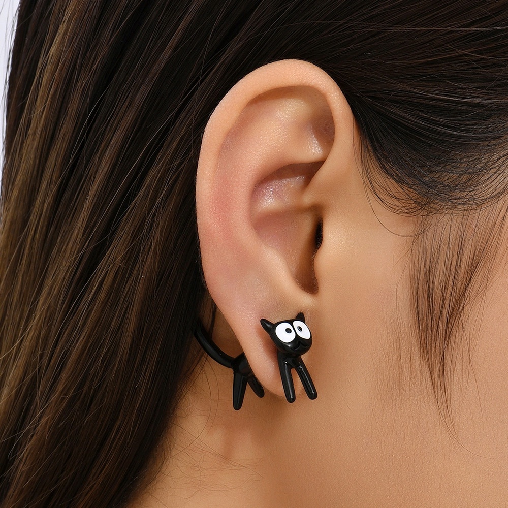 Anting Pejantan Kucing Hitam Lucu Kreatif/Perhiasan Anting Kucing 3D Untuk Gadis/Korean INS Simple Style Studs Earrings/Fashion Trend Pesta Aksesoris Anting Minimalis