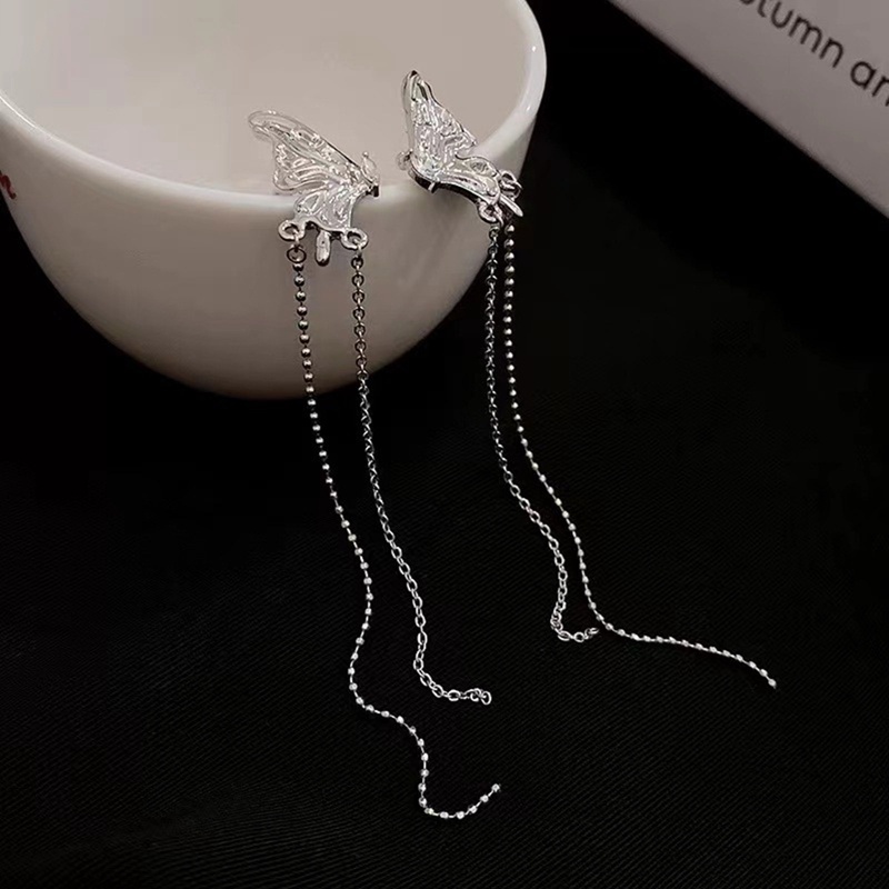 1pasang Anting Cuff Telinga Rumbai Kupu-Kupu Kristal Untuk Wanita Warna Emas Perak Tanpa Tindik Ear Clip Hook Fashion Perhiasan Pesta