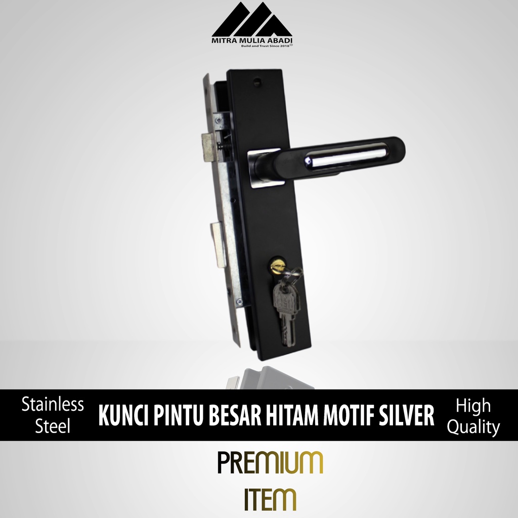 KUNCI PINTU BESAR HITAM 25CM MOTIF SILVER PENDEK T33A