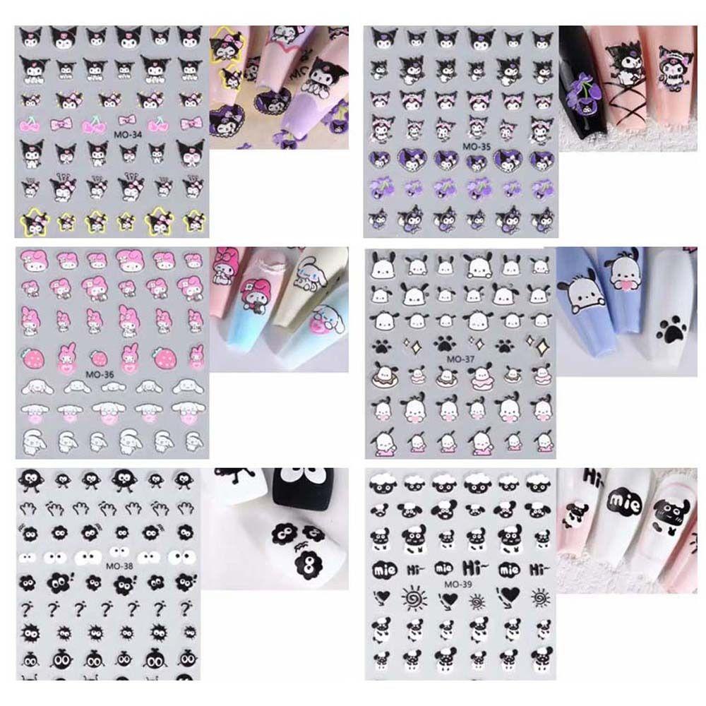 Mxbeauty CartoonNail Sticker Wanita Lucu Kuromi Melody Domba Relief Dekorasi Kuku