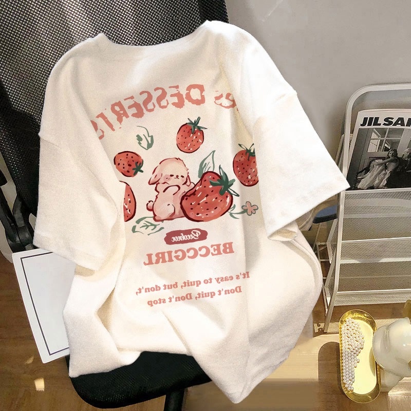 THISTLE - Oversize Tee Tshirt Wanita Model Longgar Motif Rabbit Strawberry