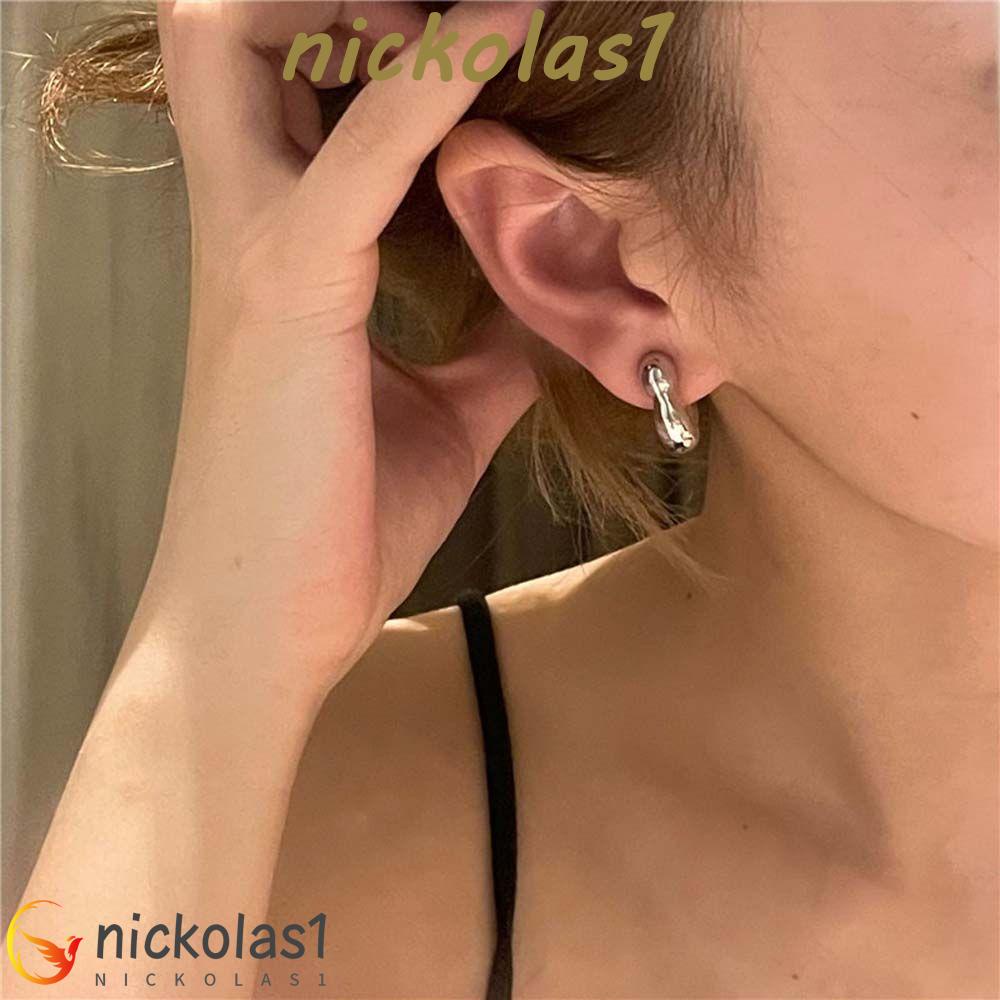 Nickolas1 Hoop Earrings Daily925 Perak Jarum Hadiah Berbentuk Bunga Warna Emas Fashion Perhiasan Geometris C-Shaped Flower Hoop Earrings