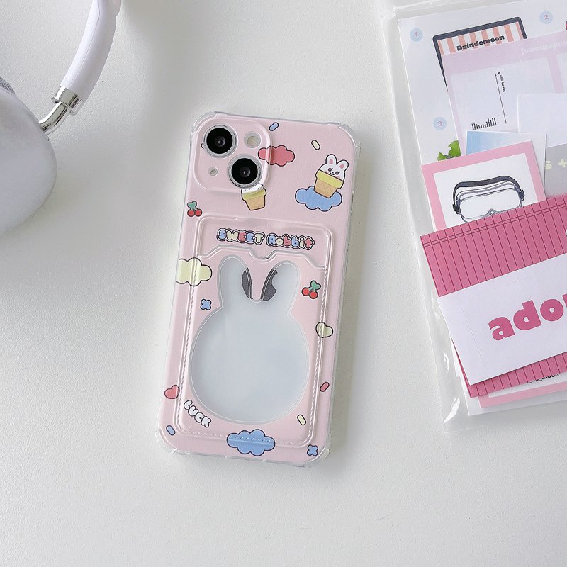 Card Case Bunny ICE Cream Soft Case HP iP iPhone 14 13 12 11 Pro X XS XR Max 7 8 + Plus Pink FTD Casing Apple