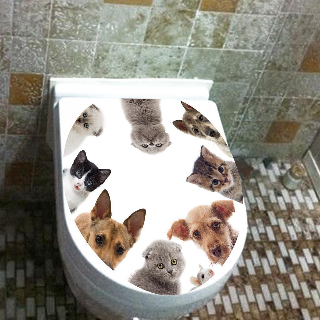 Huit Kreatif 3D Toilet Stiker Kamar Mandi Hias Decals Kucing Anjing