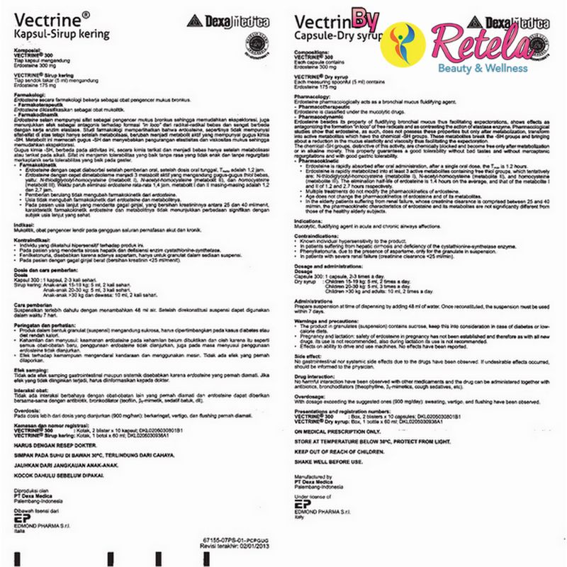 VECTRINE 175MG/5ML DRY SYRUP ( Erdosteine 175 mg ) / Obat batuk