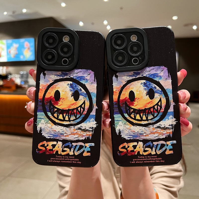 IPHONE Untuk Iphone14 13 12 11 Pro Max X XR XS Max7 8 Plus Warna Warni smiley face Tekstur Vertikal Kulit Pelindung Soft case