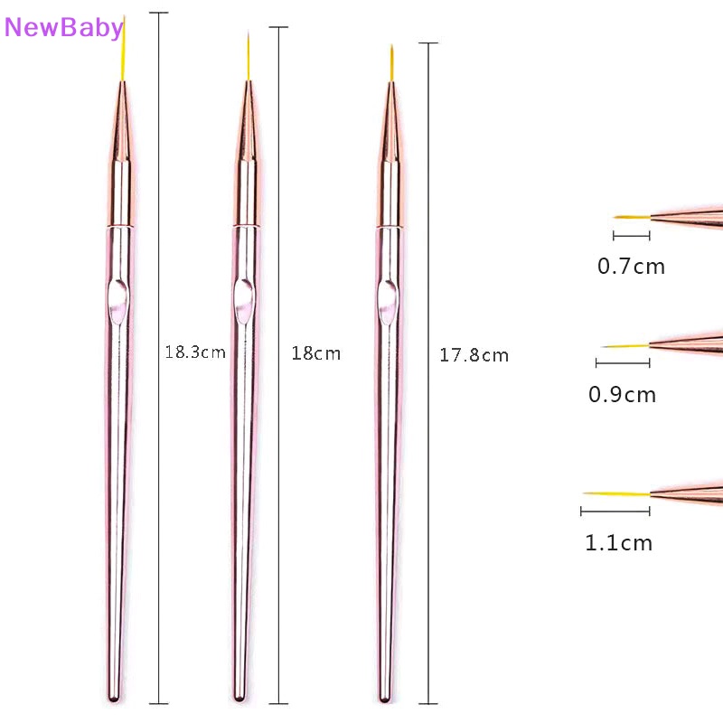 Newbaby 3Pcs /Set Nail Art Fine Liner Paing Pen 1-2cm Rose Gold Akrilik Pen Brushes ID