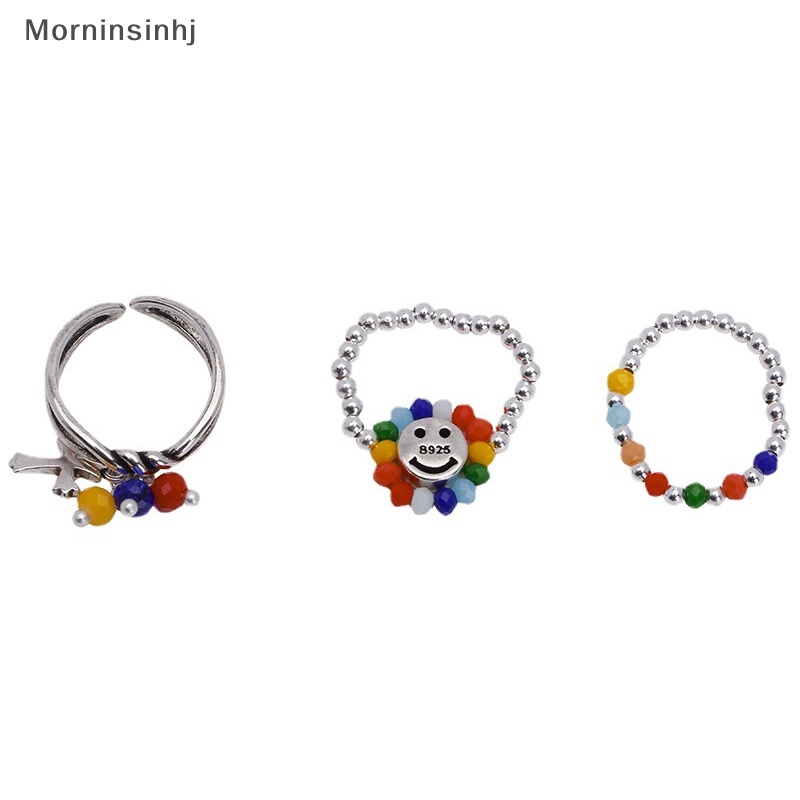 Mornin Manik-Manik Warna-Warni Smiley Elastis Manik-Manik Diy Cincin Gadis Ins Desain Niche Jari Telunjuk Cincin Pasang Perhiasan Wanita Lucu Cincin id