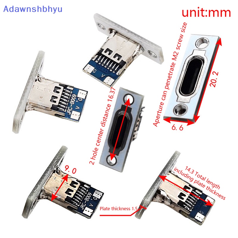 Adhyu USB Jack Type-C 2Pin 2P 4P Waterproof Strip Line Sambungan Solder Female Connector Jack Charging Port USB Tipe C Socket Connector ID