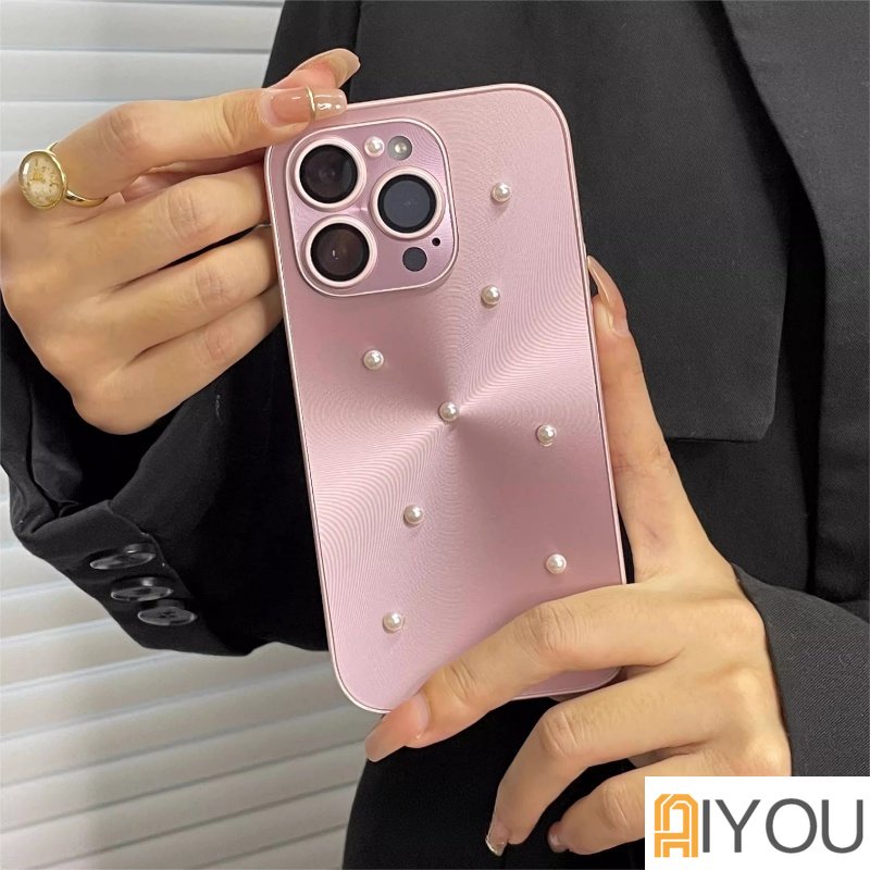 Luxury Laser Case Dengan 3D Mutiara Hati Berlian Imitasi Untuk iPhone 14pro Max13Pro 12 Pro 11motif CD Pelindung Lensa Film PC Hard Ultra Tipis Cover Untuk Iphone14