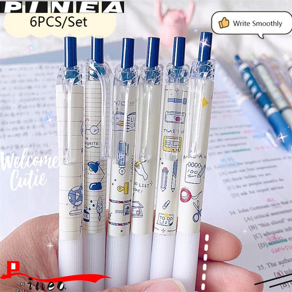 Nanas 6 Pcs Gel Pen 0.5mm Warna Hitam Tinta Hadiah Siswa Sentuhan Lembut Pena Netral