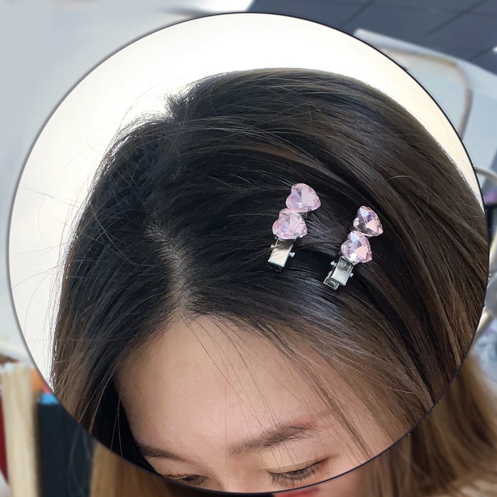 Ins Gaya Ponytail Holder Rambut Pin Hati Cinta Berbentuk Berlian Imitasi Kristal Hiasan Kepala BB Jepit Poni Samping Hair Clip Hairpin Y2k Hair Clip Pink Aksesoris Rambut