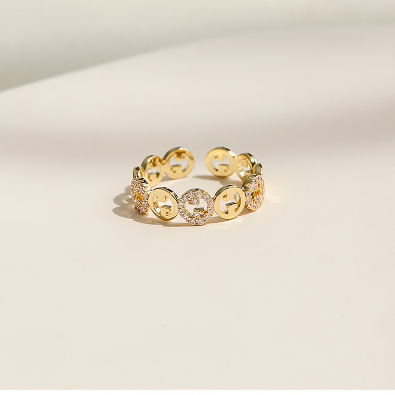 Cincin Emas Fashion Zirkon Lingkaran Pembukaan Adjustable
