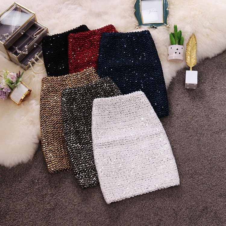 Female slim fish scale sequin skirt