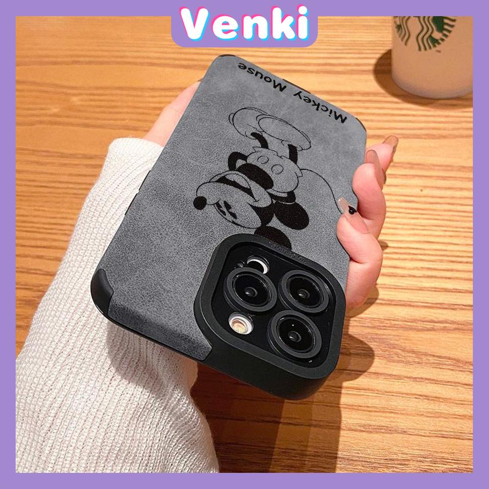 VENKI - Untuk iPhone 11 Case Leather Pupil Suede Case Soft Shockproof Phone Case Camera Simple Cute Cartoon Mouse Kompatibel dengan iPhone 14 13 Pro max 12 Pro max xr xs 7Plus 8Plus