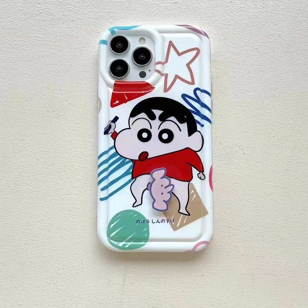 【Rotatable Toy】 So Cute Funny Crayon Shin-chan Airbag Soft Case for IPhone X XR XS Max 11 12 13 14 Pro Max 14 Plus Women Girl Lovely elephant Cartoon Phone Case Anime